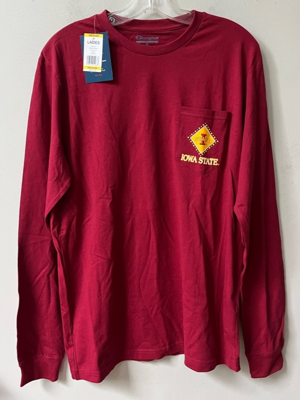 Champion Iowa State cyclones Long Sleeve Pocket T Shirt NWT Womens Medium Red